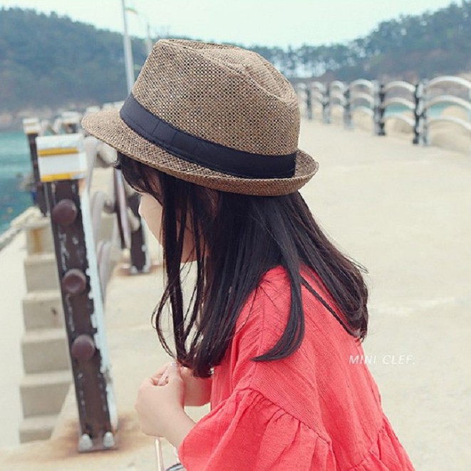 Mũ phớt phong cách Anh cho bé trai- bé gái, nón phớt cói cho bé yêu