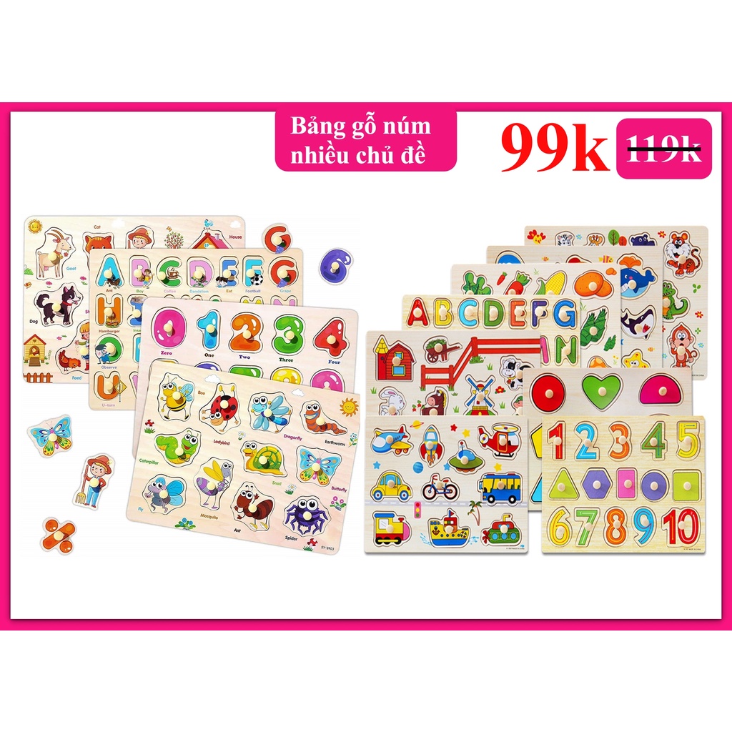 Bảng Ghép Hình Núm Gỗ Thông Minh Cho Bé