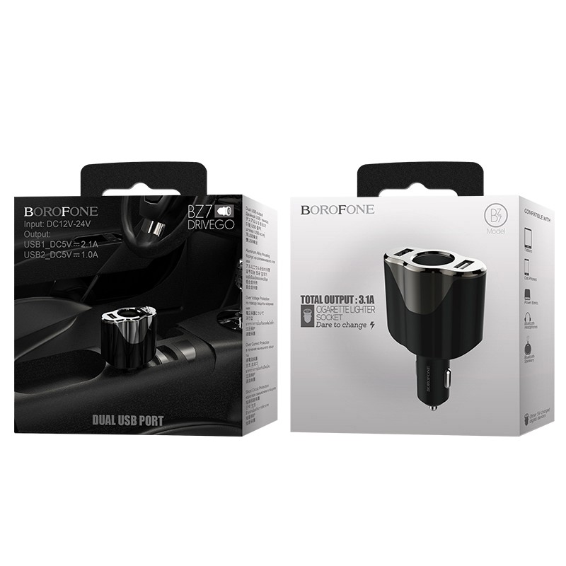 Tẩu sạc xe hơi thế hệ mới 2 cổng thông minh Borofone BZ7