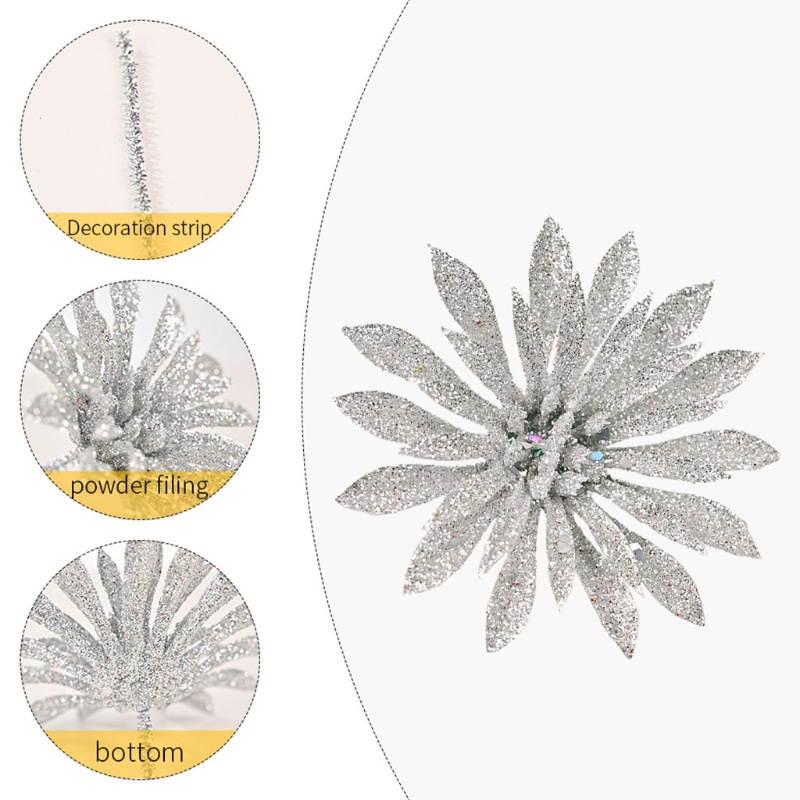 Set 6 hoa giả lấp lánh tiện dụng để trang trí vòng hoa giáng sinh DIY