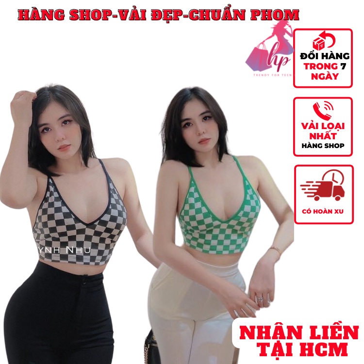 áo hai dây nữ croptop body chất thun gân caro kiểu hàn quốc thời trang tôn dáng sang chảnh alohashop91