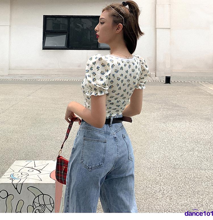 Áo Croptop Tay Loe Hoạ Tiết Hoa Nữ Tính