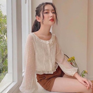 Áo sơmi voan bi viền bèo siêu xinh