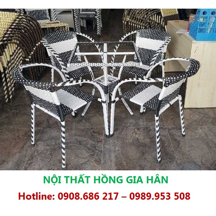 Bộ Bàn Ghế Cafe Sân Vườn Nhựa Giả Mây HGH MN02