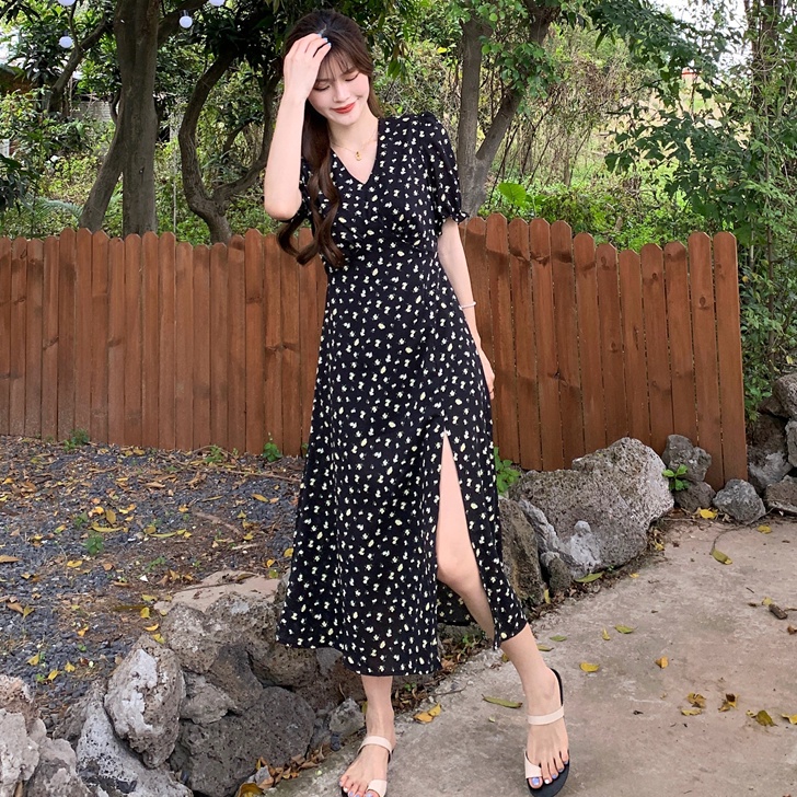 Đầm hoa PERTY xẻ tà thời trang Hàn Quốc cho nữ