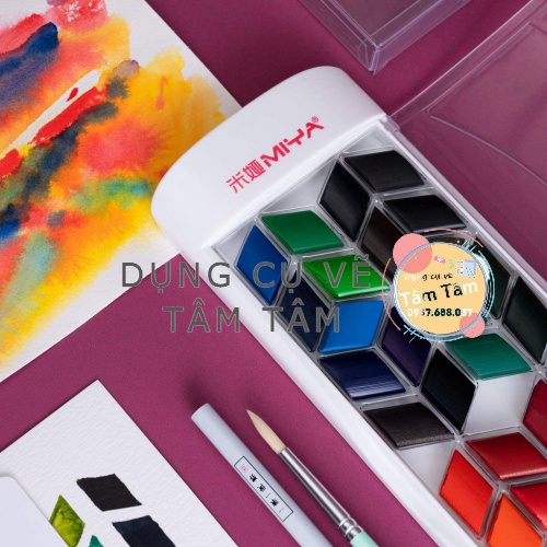 [ TÂM TÂM ]-Màu nước cao cấp HIMI RHOMBUS SOLID WATERCOLOR 12/24/36 màu -