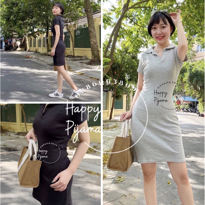 Váy Polo Dáng Body Chất Cotton 🍀 FREESHIP 🍀 Hai Màu Đen, Ghi Sáng Mặc Đi Chơi, Đi Dạo Phố