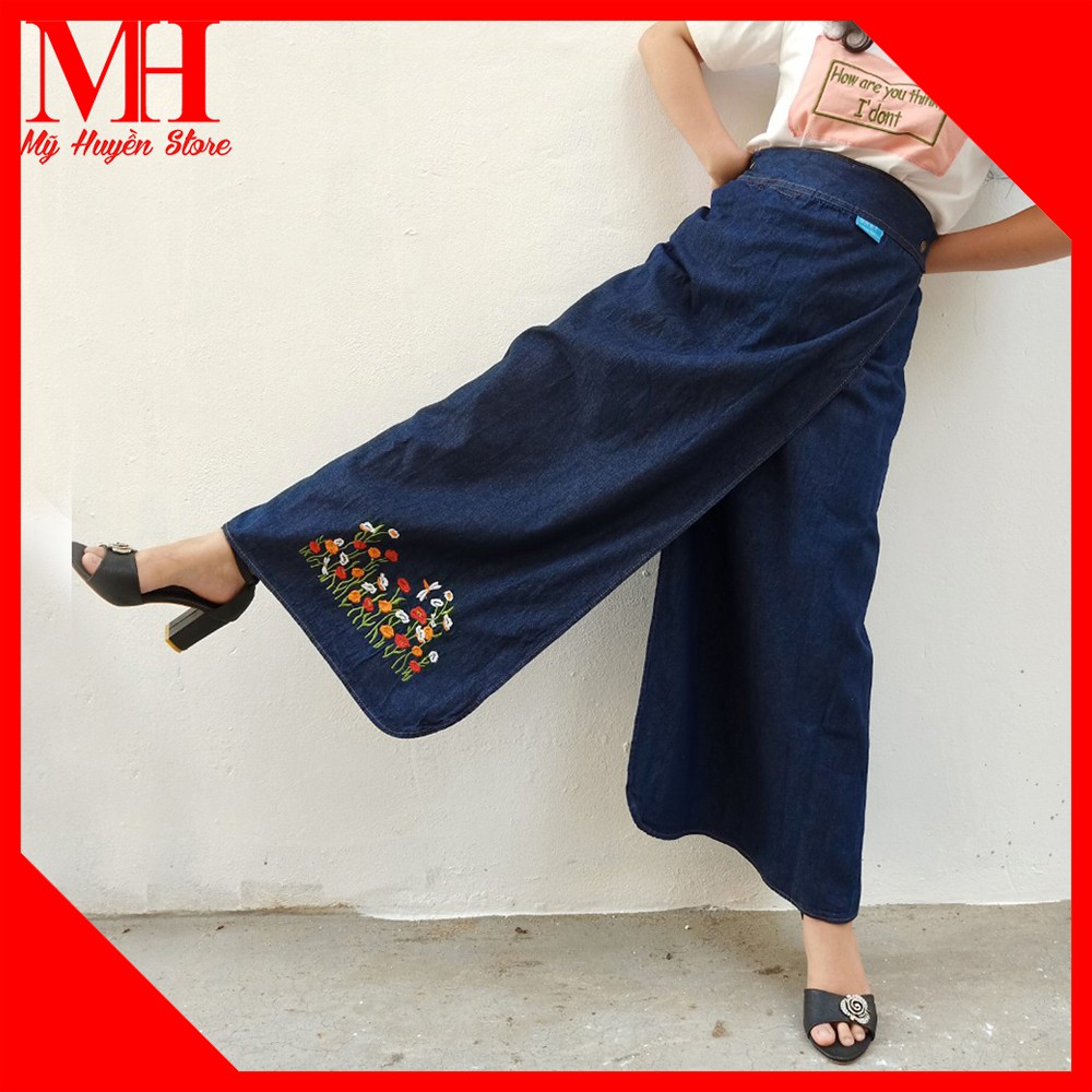[ Ảnh Tự Chụp ] Váy Quần Chống Nắng Thông Minh Chất Liệu Jean Mềm Cho Xe Số, Xe Ga, Ngồi Sau Thêu Hoa Thu Hải Đường | BigBuy360 - bigbuy360.vn