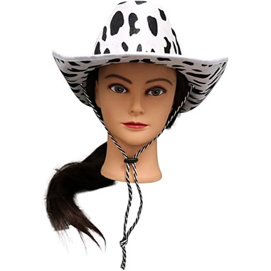 Mũ Cao Bồi Màu Trắng/Đen In Hình Bò Sữa Cho Nam Và Nữ