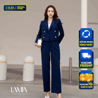 Set vest công sở nữ Lamia Design LUXE005 màu xanh navy dáng ngắn crop top phong cách cá tính