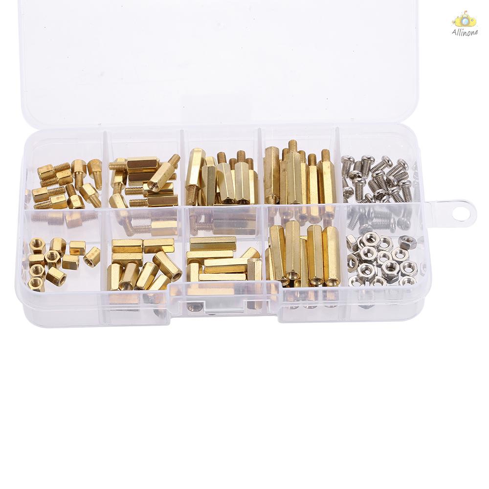 120pcs M3 PCB Hex Male Female Threaded Brass Standoffs  Long Screw Bolt Motherboard Standoff Threaded Screw Nut Assortment Set