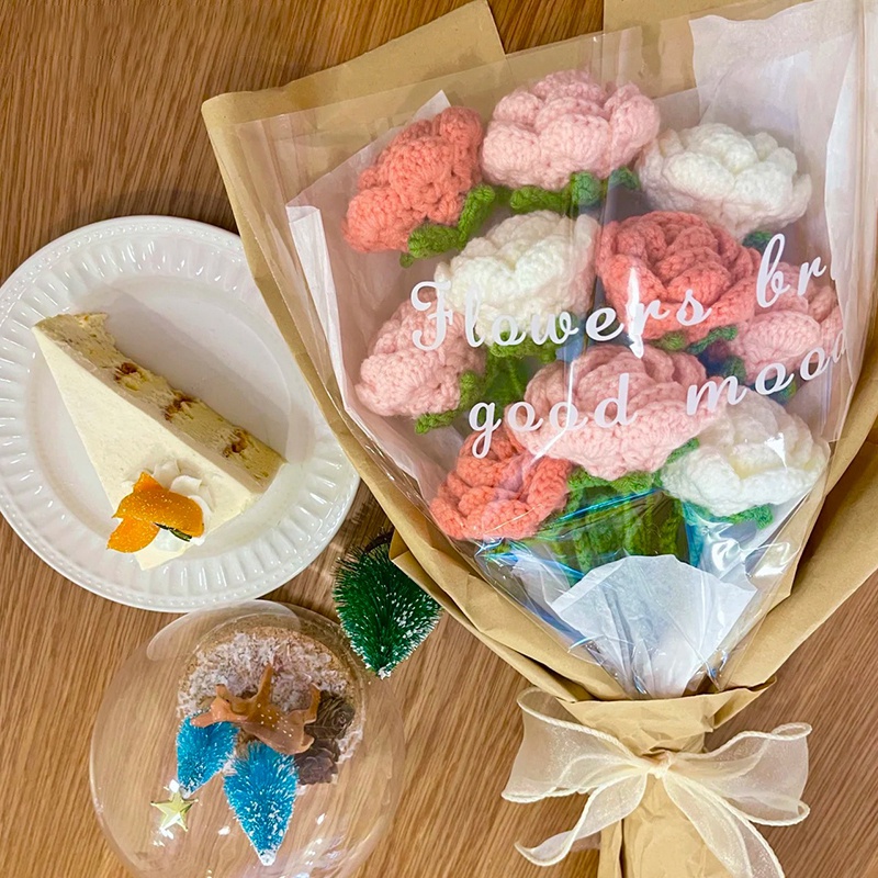 Bó Hoa Nhân Tạo Bằng Vải Dệt Kim Thủ Công Dùng Làm Quà Tặng Valentine