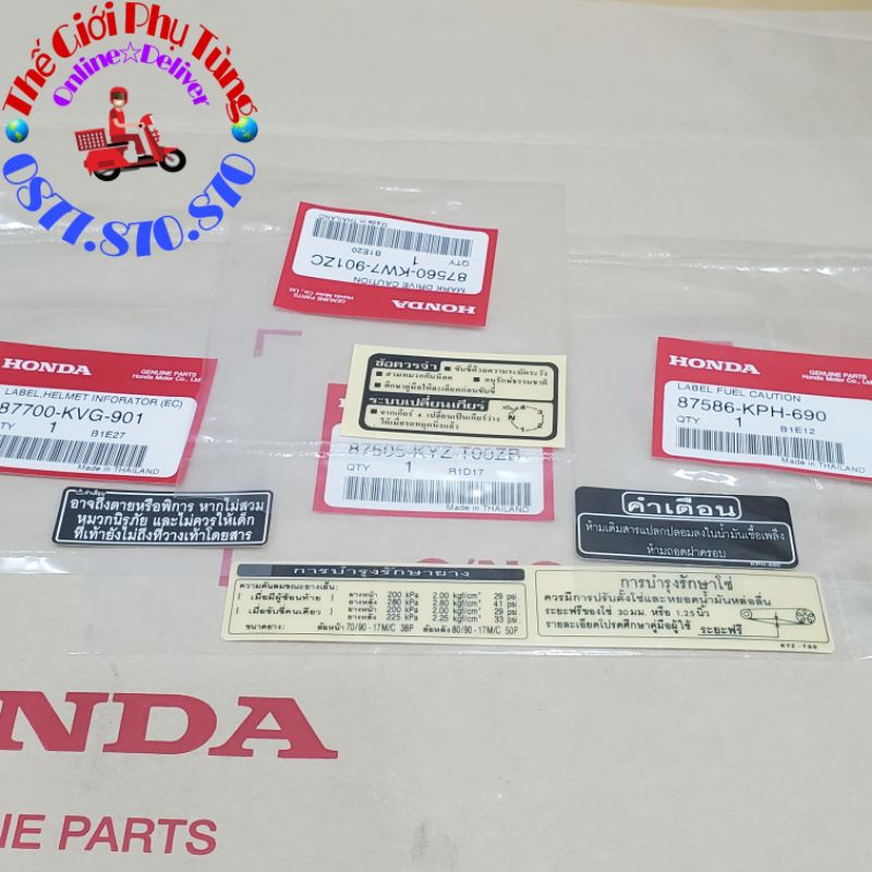 Bộ Tem Thông Số Wave 125i (4 tem) Zin Thái Lan - 87586-KPH-690/ 87505-KYZ-T00ZB/ 87560-KW7-901ZC/ 87700-KVG-901