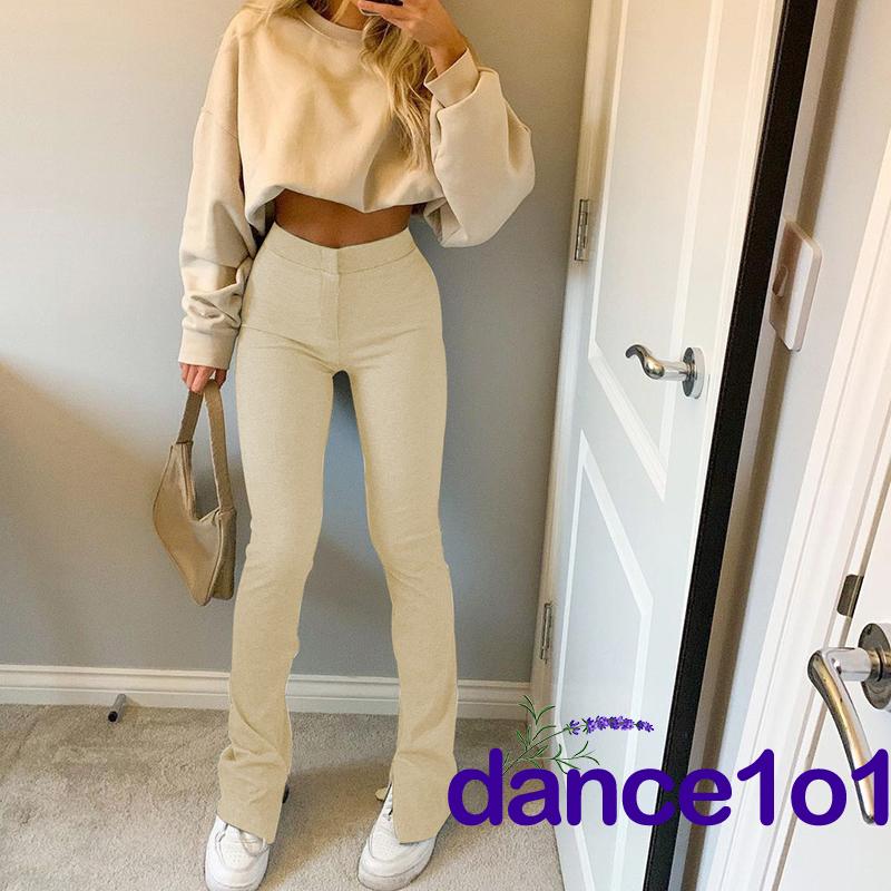 Quần dài nữ xẻ ống màu trơn thời trang phong cách Hàn Quốc