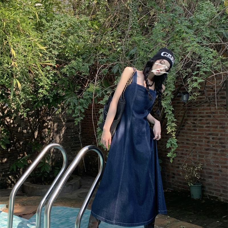 Đầm Denim Hai Dây Dáng Chữ A Phong Cách Mới Thời Trang Mùa Hè Cho Nữ