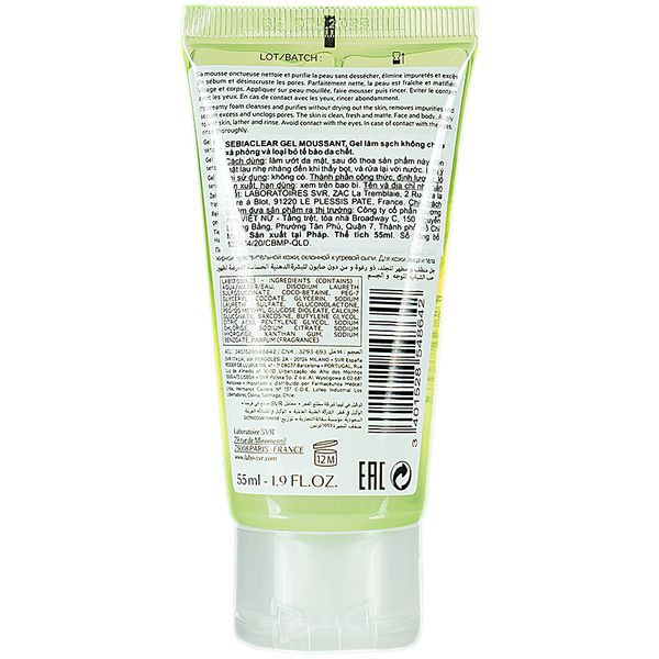 SVR Sebiaclear Gel Moussant làm sạch &amp; loại bỏ tế bào chết SVR SEBIACLEAR Gel Moussant 55ml