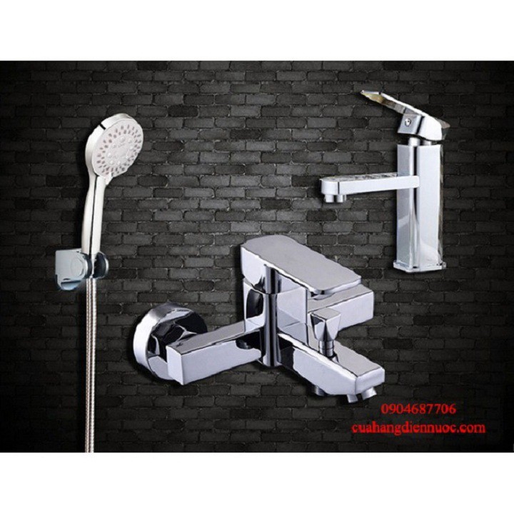 Full bộ sen tắm và vòi chậu rửa mặt Lavabo vuông kết hợp bát sen tắm 5 chế độ nước SNL902-SNL16