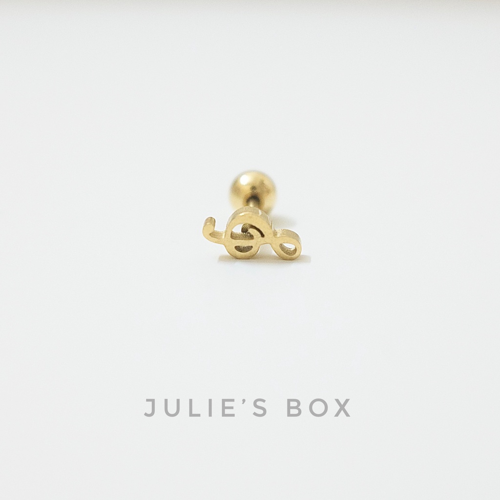 [1 Chiếc] Khuyên Tai Titan Unisex Nốt Nhạc Màu Vàng Không Gỉ Sét Không Ngứa Không Bay Màu Bông Tai Julies Box 66