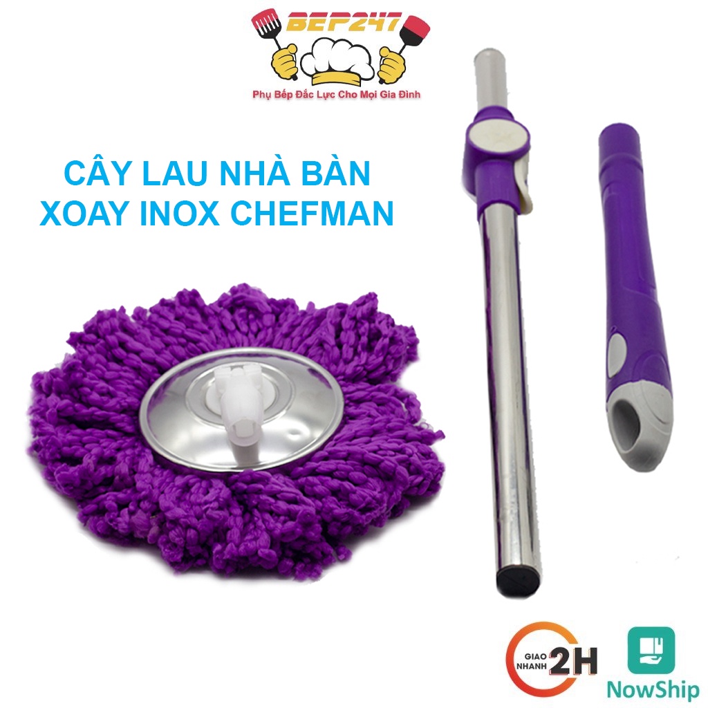 Cây Lau Nhà Bàn Xoay Inox CHEFMAN Cao Cấp, Bảo Hành 12 Tháng, Chất Liệu Chắc Chắn, Thấm Hút Tốt