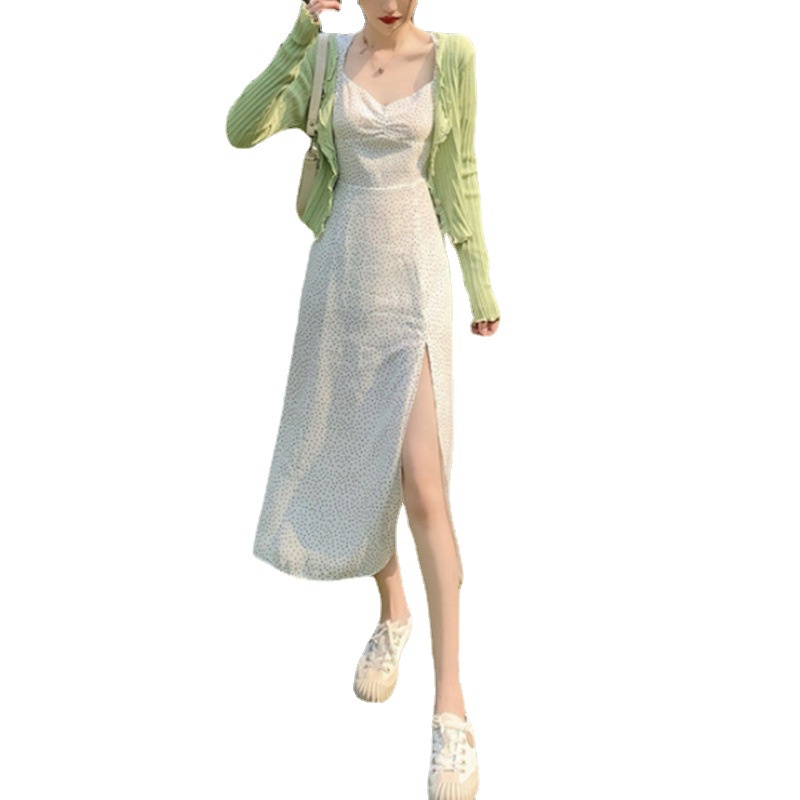 Đầm Dáng Ôm Xẻ Tà Họa Tiết Chấm Bi Phong Cách Pháp Thời Trang Mùa Hè Hàng Mới 2022