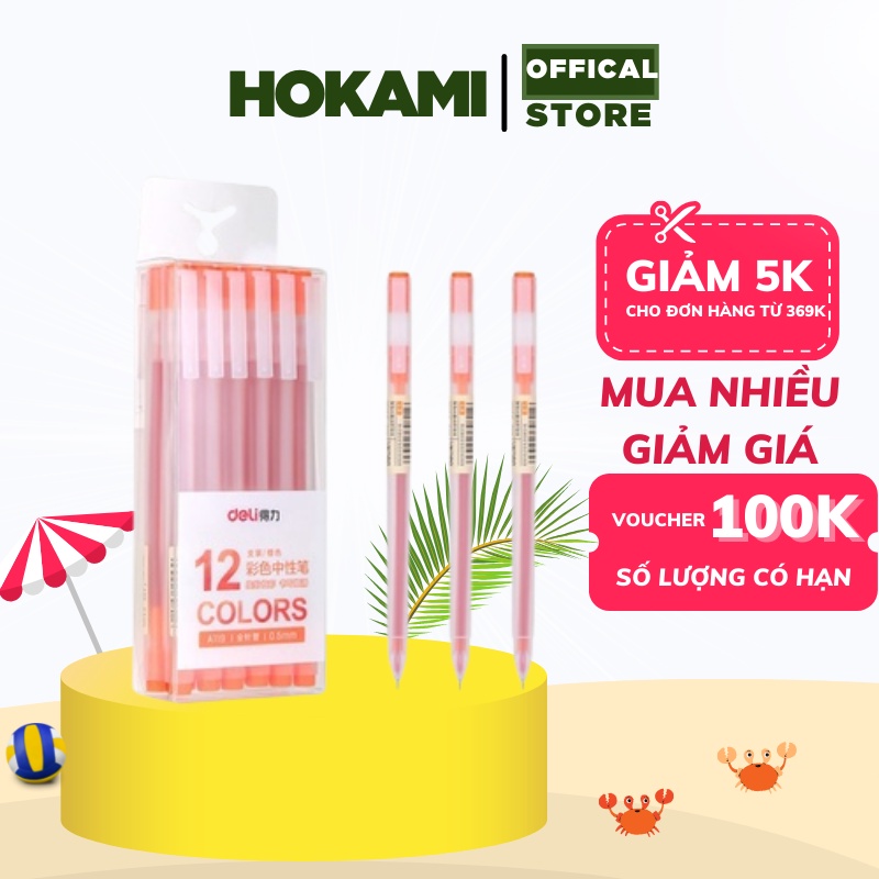 Bút mực gel nhiều màu Deli cute có nắp đậy ngòi 0.5mm cao cấp - Bút gel dùng để trang trí - HOKAMI STORE