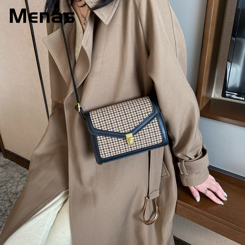 Menas Túi Xách Đeo Vai Hình Vuông Cỡ Nhỏ Họa Tiết Sọc Caro Phong Cách Cổ Điển Thời Trang Cho Nữ