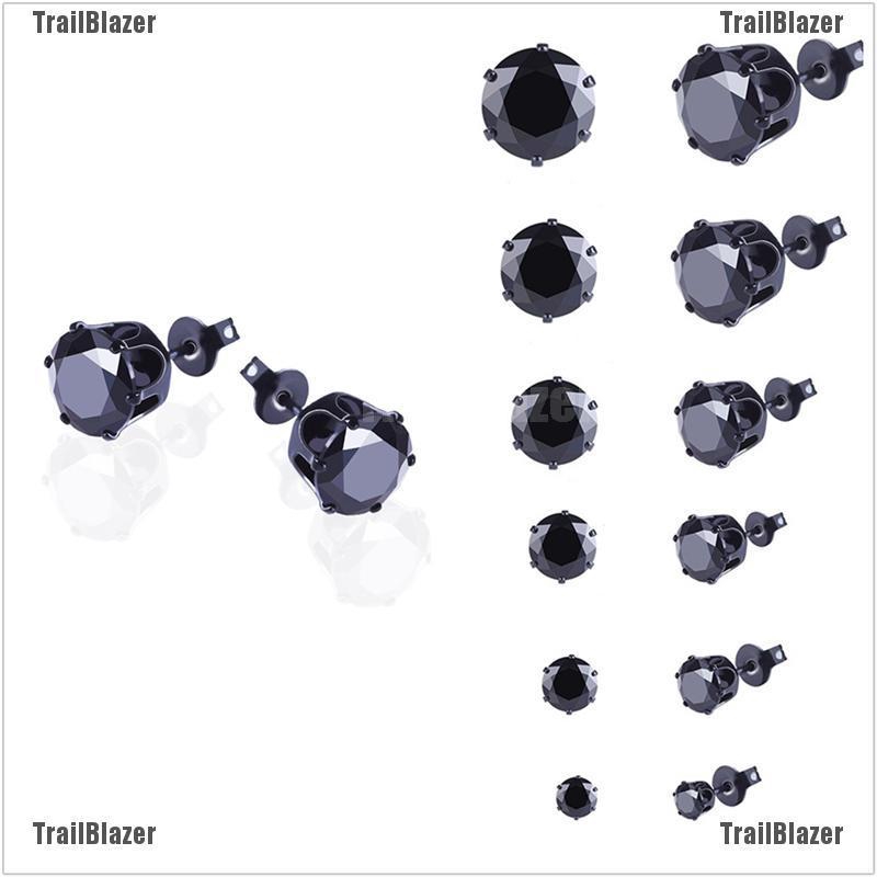 Bộ 6 đôi hoa tai bằng thép không gỉ đính đá đen thời trang