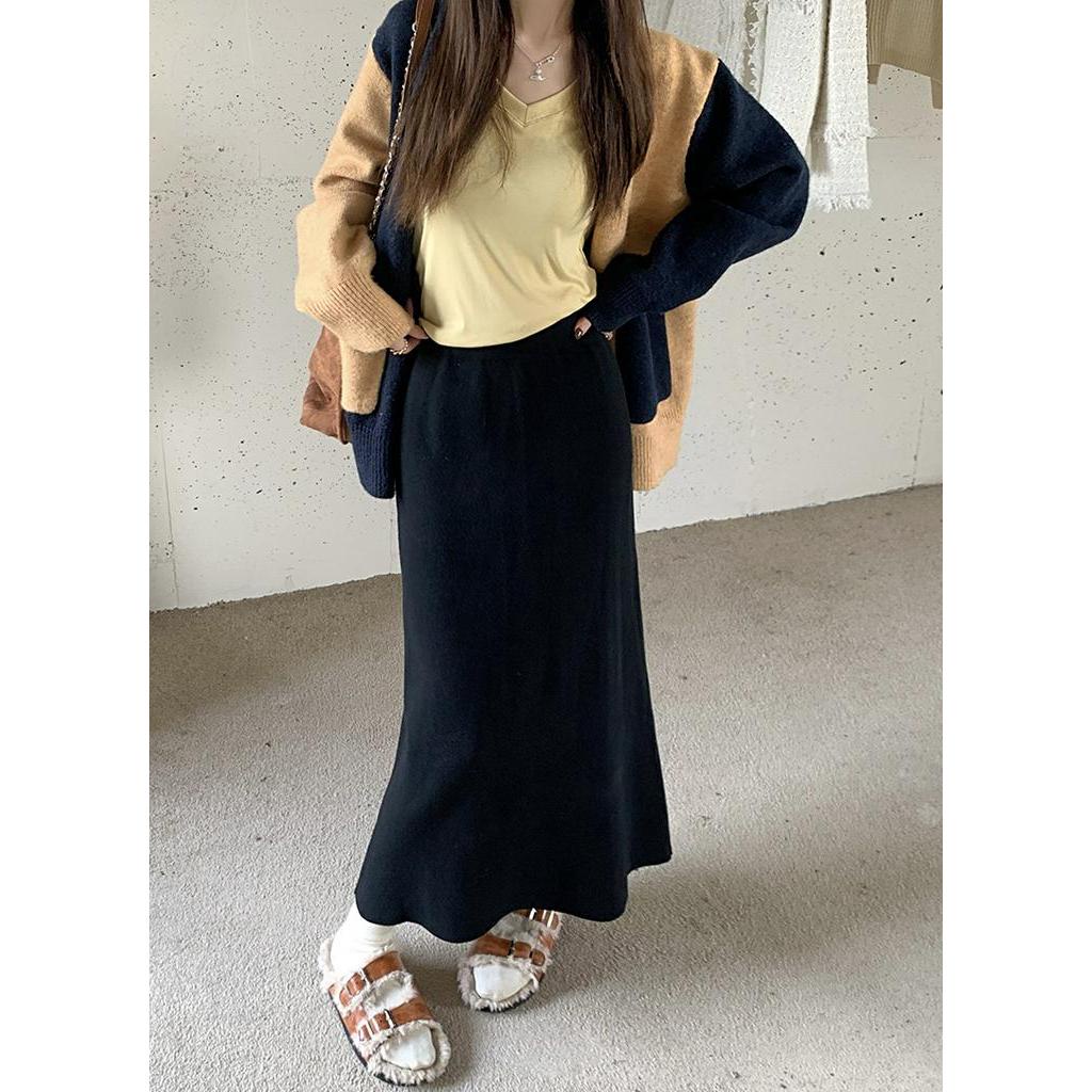 Chân Váy Len Dài Trung Bình Màu Nâu Phong Cách retro Thời Trang Thu Đông Kiểu Mới 68420