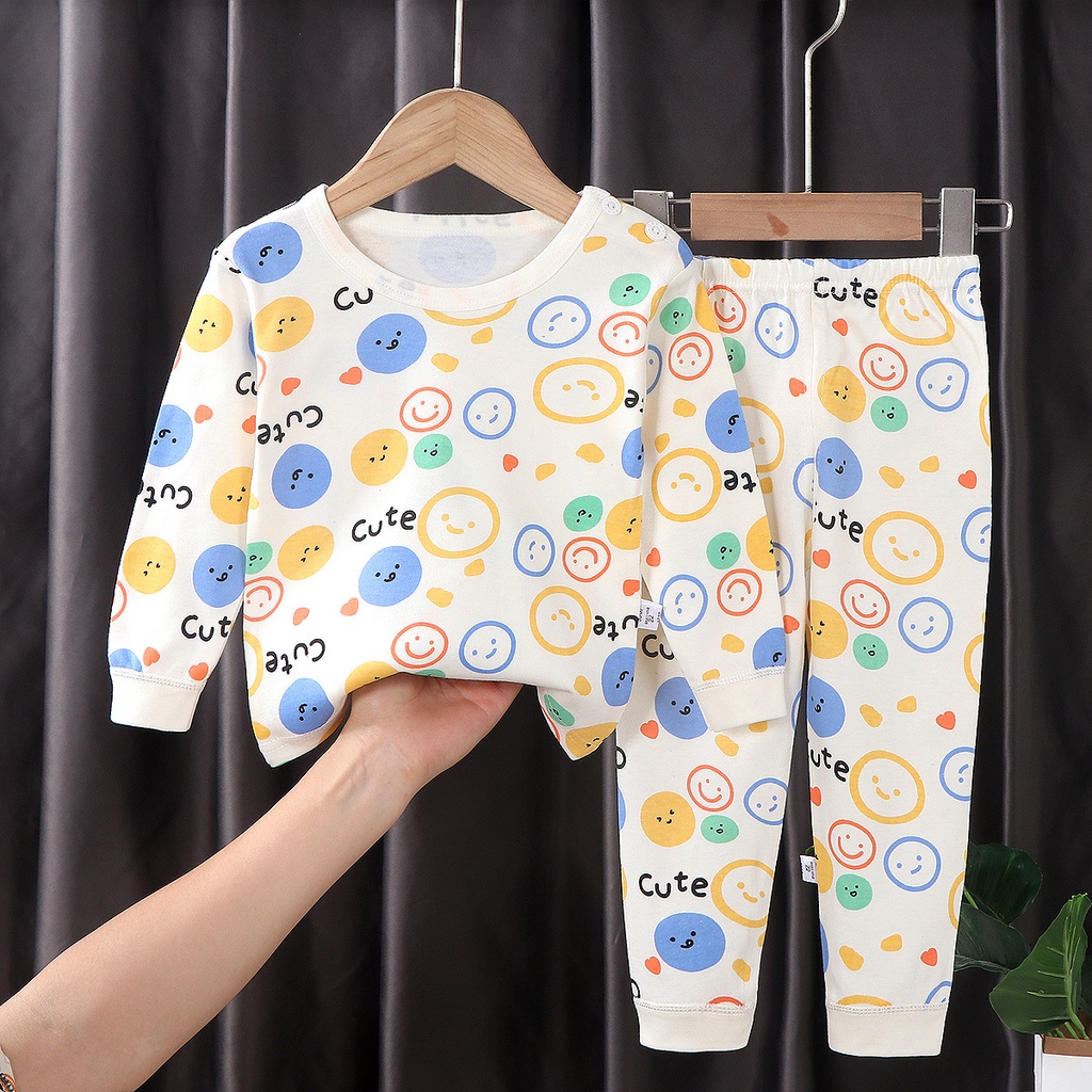 Bộ đồ ngủ SANITKUN 100% cotton tay dài họa tiết hoạt hình đáng yêu cho bé