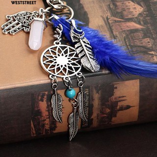Móc chìa khóa hình dreamcatcher đính ngọc mắt mèo lông vũ phong cách