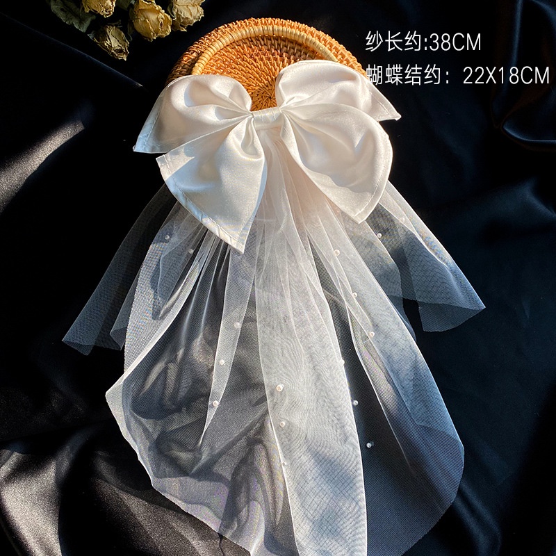 Nơ Cài Tóc Bằng Vải satin Màu Trắng Dành Cho Cô Dâu Chụp Ảnh Cưới