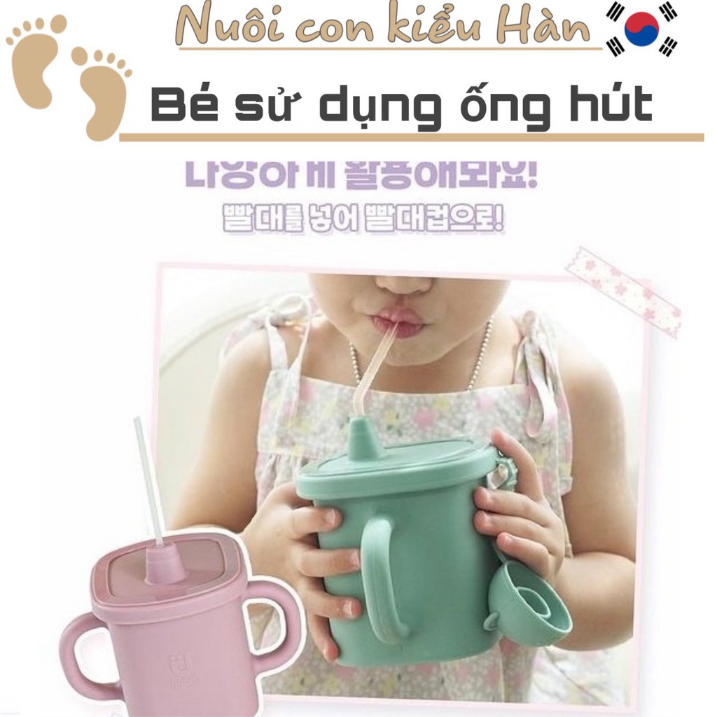 Cốc uống nước Silicon - Bear Spout Cup  có nắp cho bé tập uống silicon Chính hãng Bluemama Hàn Quốc