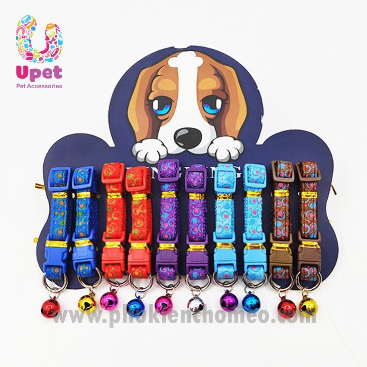 Vòng cổ vải in hình họa tiết, hình cute, kèm chuông cho chó mèo