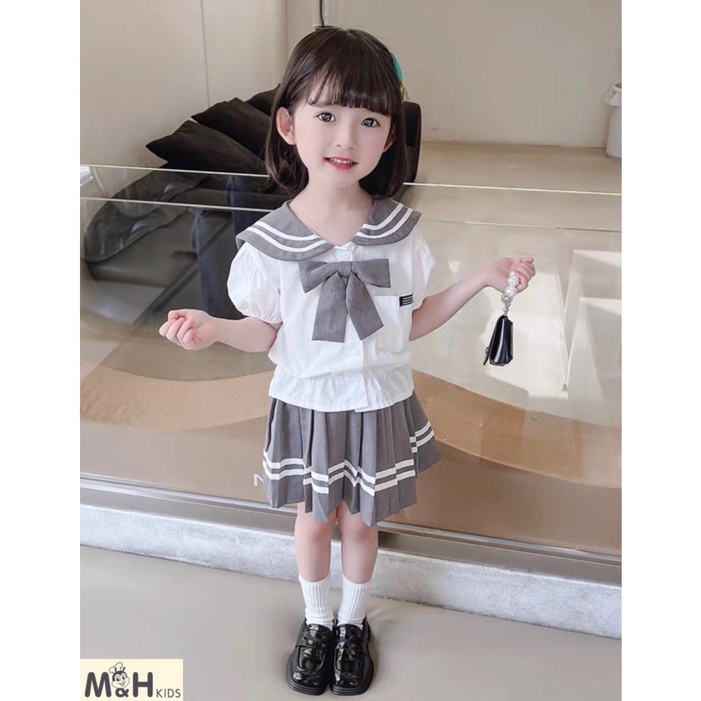 SET53 - Váy bé gái, Set đồng phục nữ sinh kiểu Hàn Quốc cho bé từ 12-25kg, Richkid123