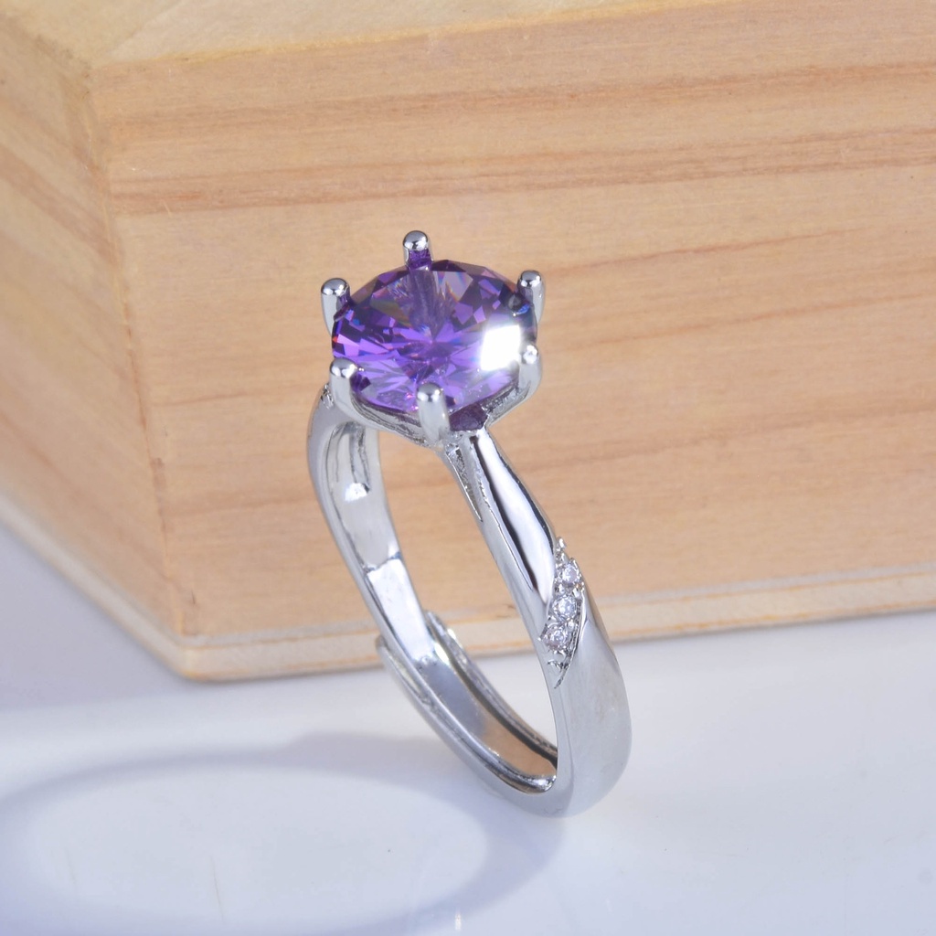 Nhẫn Bạc 925 Đính Kim Cương Tím Có Thể Điều Chỉnh Kích Cỡ
