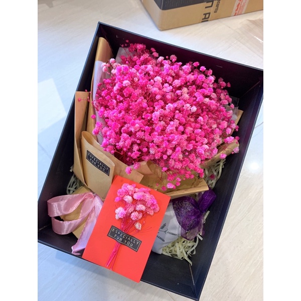 Set Hộp quà hoa Baby khô kèm túi thơm, hoa khô handmade bền lâu, hiện đại