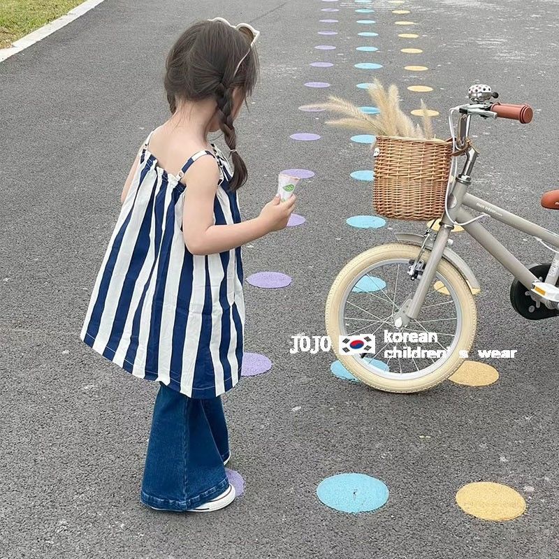 Áo Hai Dây Họa Tiết Kẻ Sọc Thời Trang Mùa Hè Cao Cấp Cho Bé Gái