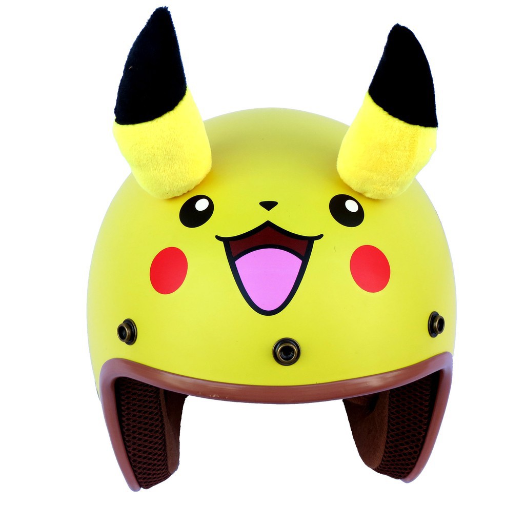 Mũ bảo hiểm 3/4 đầu Pikachu màu vàng có tai dành cho nam nữ, free size