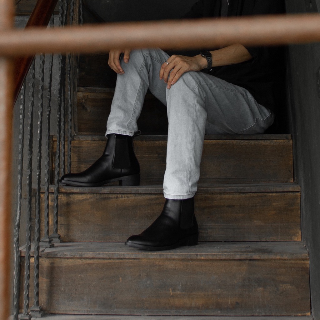 [TẶNG TẤT CAO CỔ] Giày Chelsea Boots Nam Đen, Giày Bốt Cao cổ nam tăng chiều cao 5cm thích hợp đi làm đi học đi chơi | WebRaoVat - webraovat.net.vn
