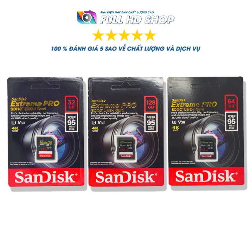 Thẻ nhớ SD Sandisk 32Gb/64Gb/128Gb tốc độ cao 95 Mb/s - FullHDShop | BigBuy360 - bigbuy360.vn