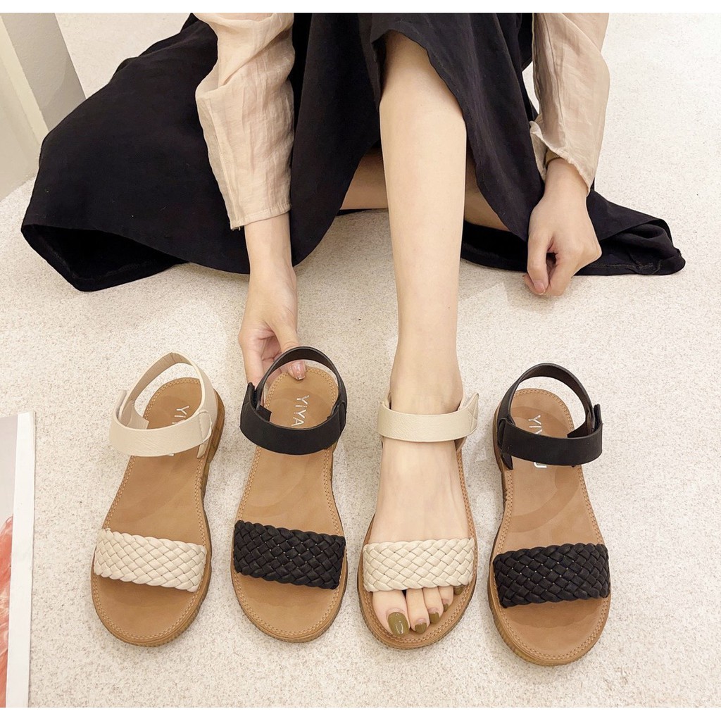 Sẵn_Hàng QC_Sandal nữ đế dẻo in hình gấu quai bện