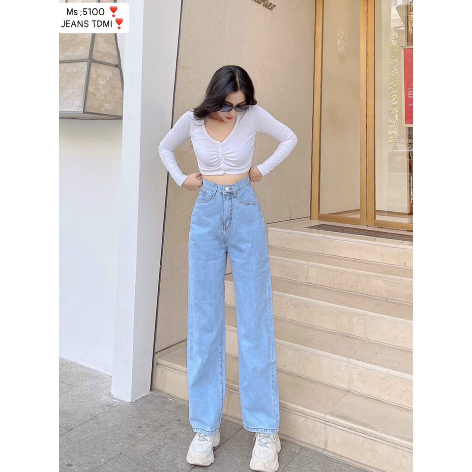 Quần baggy jean nữ lưng cao, xanh trơn phối túi trước, LB187JL JohnsonLi