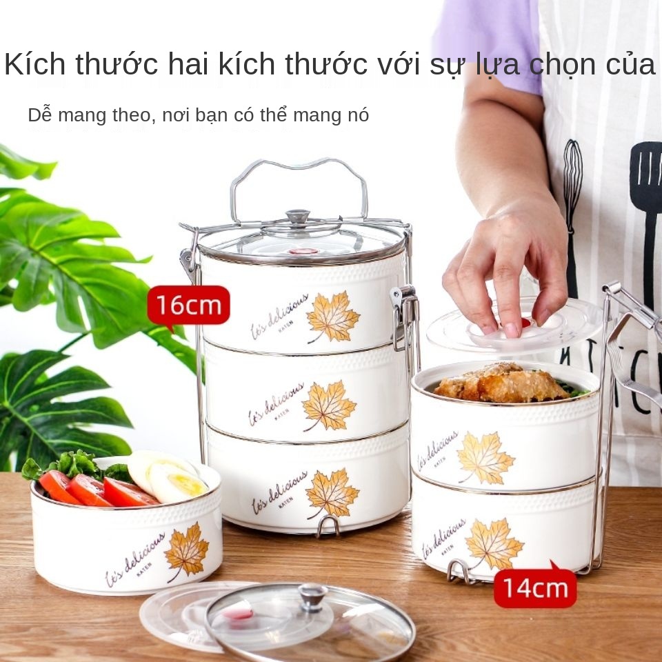 Chảo gốm sứ và thép không gỉ kết hợp, hộp cơm gốm sứ, hộp cơm giữ nhiệt, hộp đựng thức ăn bằng gốm sứ hâm nóng lò vi són