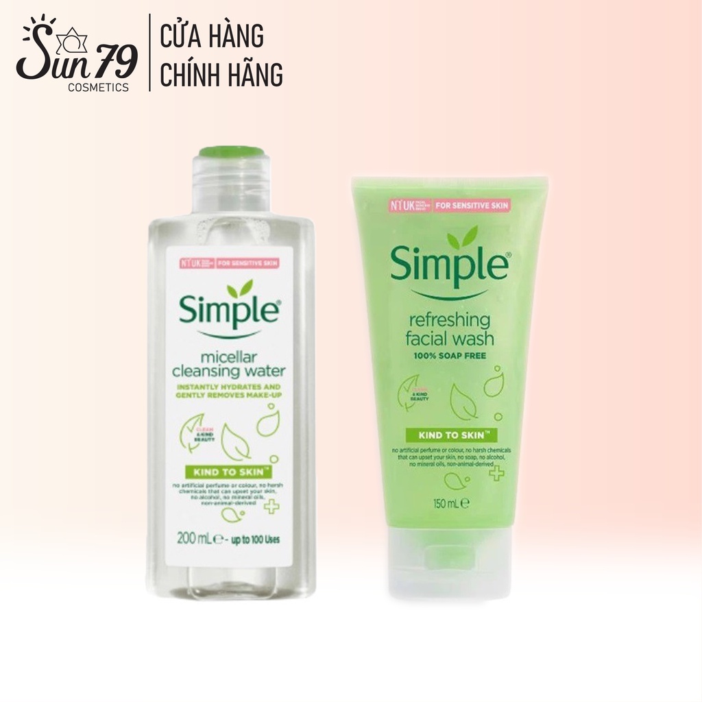 Combo 2 Sản Phẩm Làm Sạch Da, Lành Tính, Dịu Nhẹ Simple Kind (Tẩy trang 200ml + SRM 150ml)