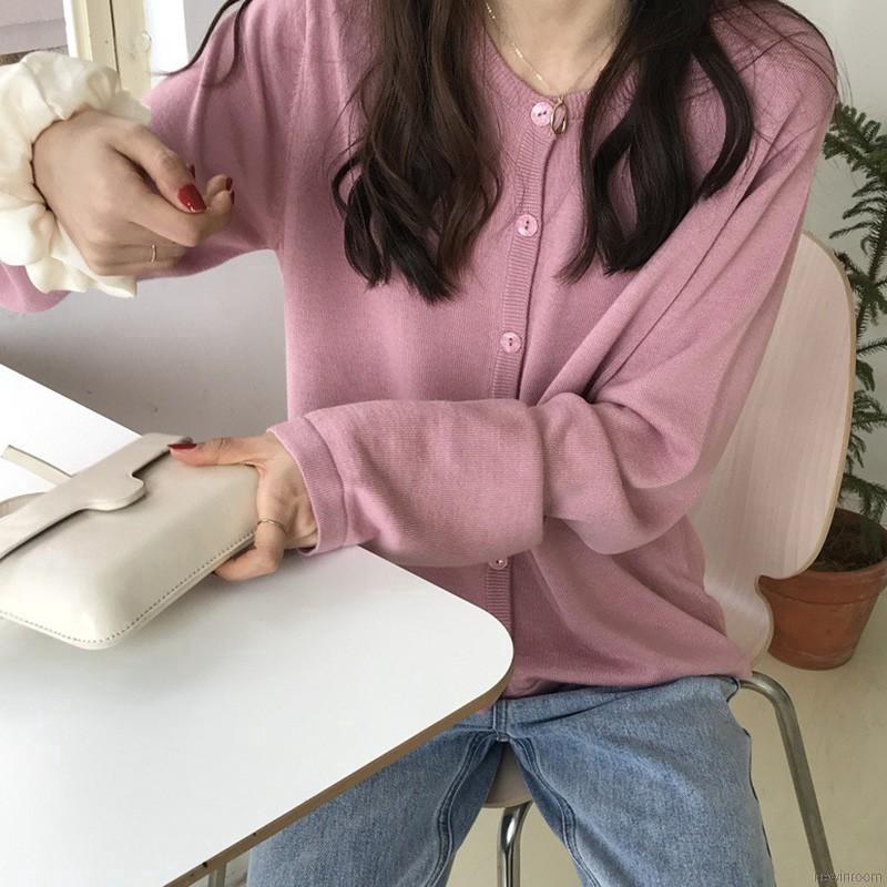 Áo khoác len cardigan dáng rộng dài tay theo phong cách Hàn Quốc