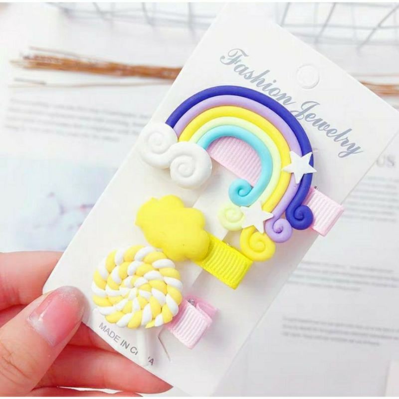 Set 3 kẹp tóc hoạt hình cho bé, kẹp tóc kẹo mút cầu vồng cực cool cho bạn gái