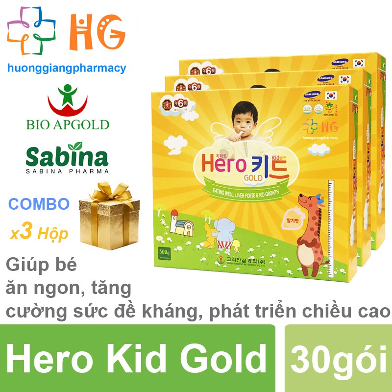 Combo 3 Hộp Hero Kid Gold - Hỗ trợ cải thiện biếng ăn, tăng cường sức đề kháng, tăng chiều cao, hết mệt mỏi, tốt cho bé