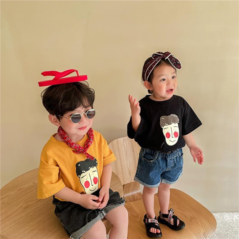 Áo Thun Tay Ngắn Cổ Tròn Màu Trơn In Hình Dễ Thương Dành Cho Trẻ Em
