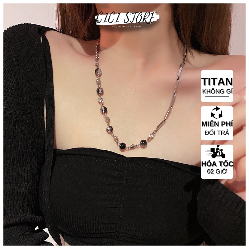 Vòng Cổ Nam Nữ Xích Titan Phối Ngọc Phong Cách Unisex