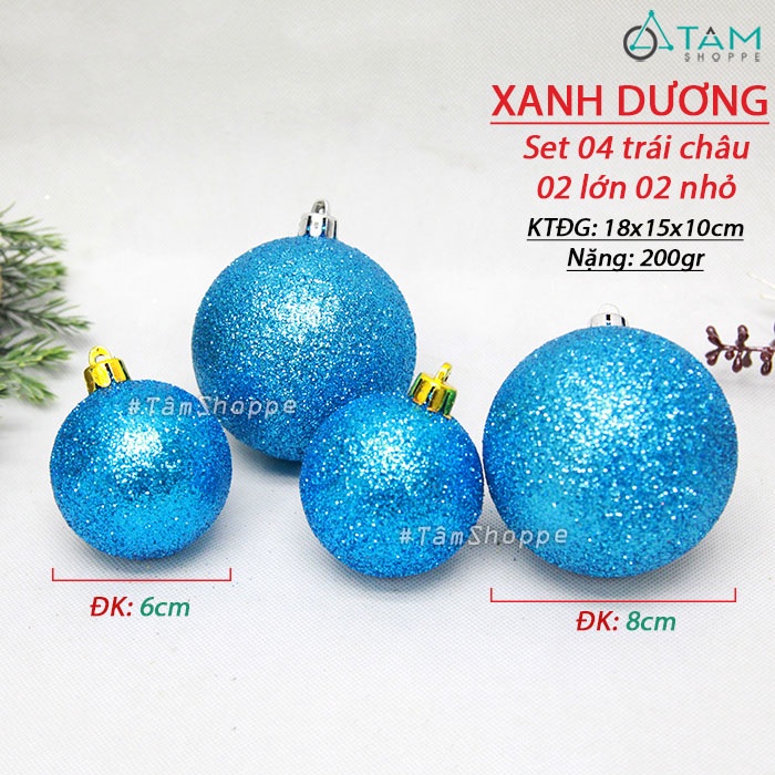 [PHỦ KIM TUYẾN] Set 4 Trái châu kim tuyến 8cm và 6cm cùng màu